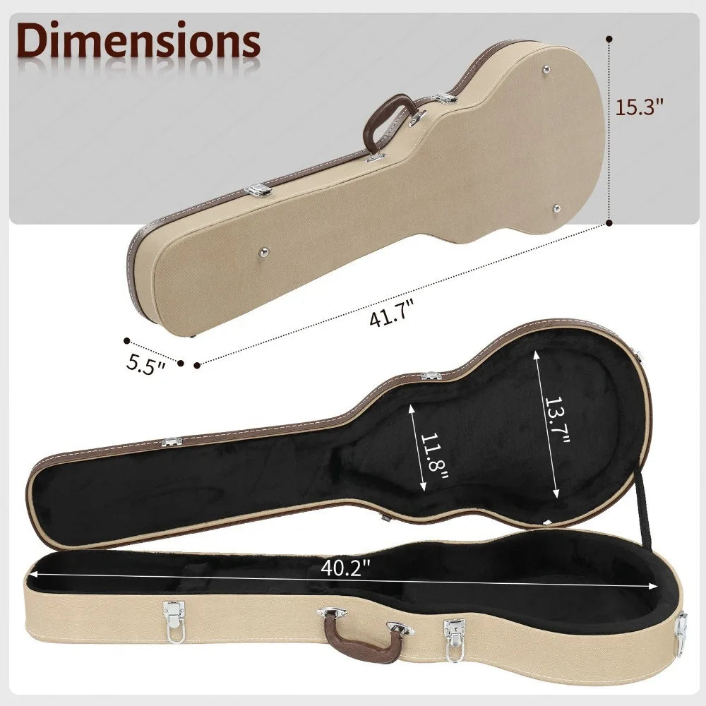 Guitarra eléctrica de estilo LP, de madera, con estuche rígido y cierre de seguridad