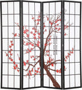 6ft Folding Privacy Divider 4 Panels Oriental Shoji Screen Wall Divider Wood Divider Portable Freestanding Partitio