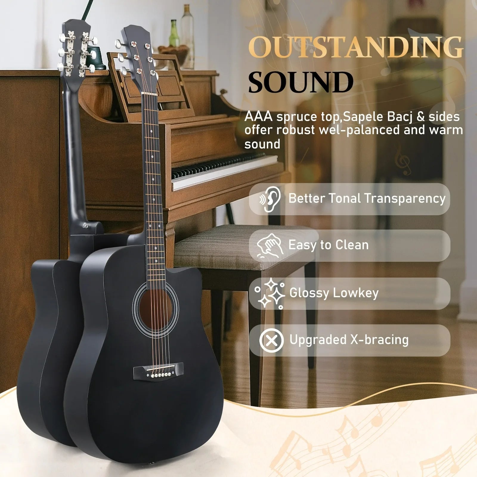 Paquete de guitarra acústica para principiantes de 41 pulgadas - Kit de iniciación