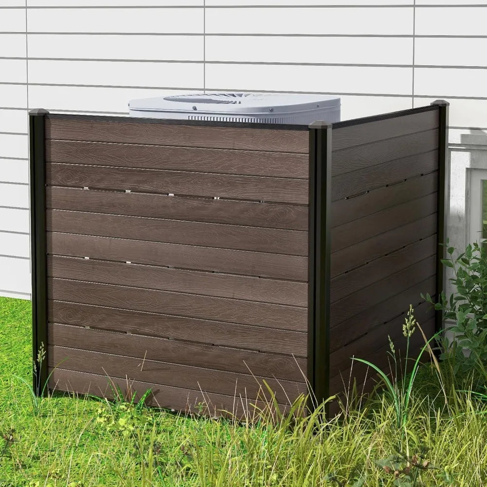 Valla para aire acondicionado de 2 paneles, 122 cm ancho x 114 cm alto, pantalla de privacidad exterior con 5 estacas, cerramiento decorativo de polietileno de alta densidad para cubos de basura