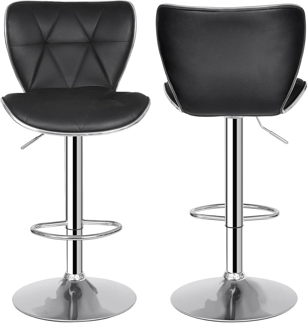 Adjustable Swivel Barstools Set of 2, Counter Height Bar Stools with Back, PU Leather Shell Back Tall Stools Set, Modern Ar