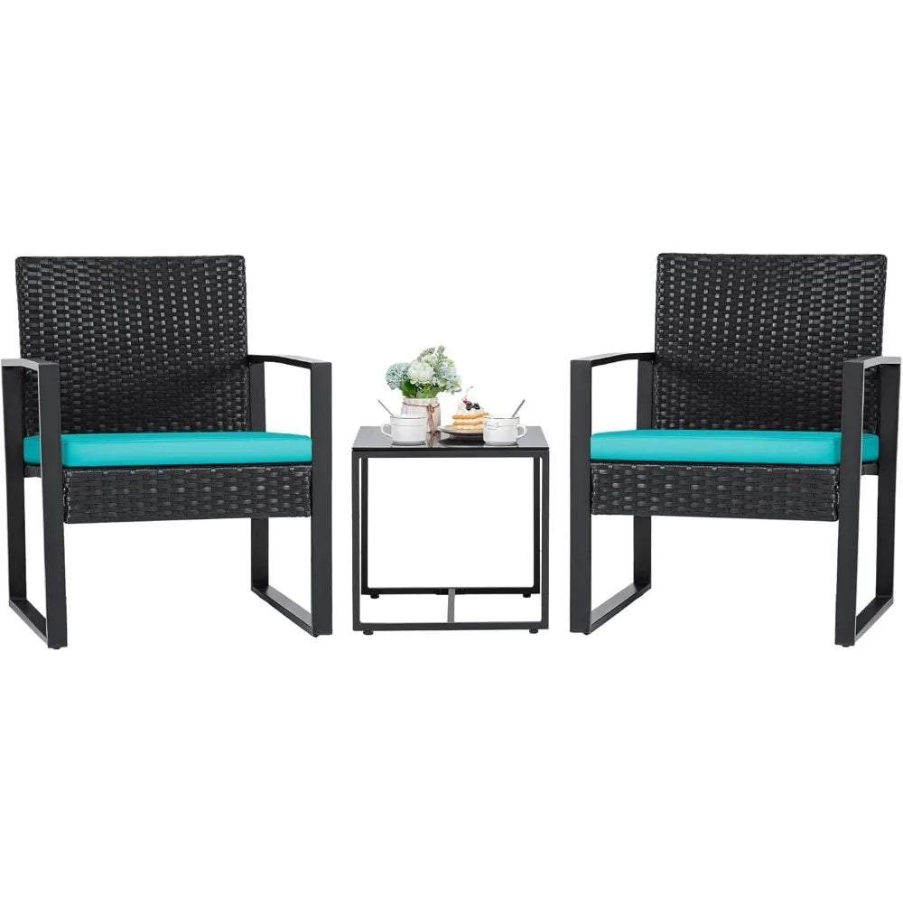 Juego de muebles de mimbre para patio exterior de 3 piezas, moderno juego de conversación de sillas de ratán con mesa de café para patio y bistró