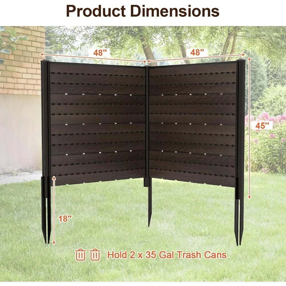 Valla para aire acondicionado de 2 paneles, 122 cm ancho x 114 cm alto, pantalla de privacidad exterior con 5 estacas, cerramiento decorativo de polietileno de alta densidad para cubos de basura