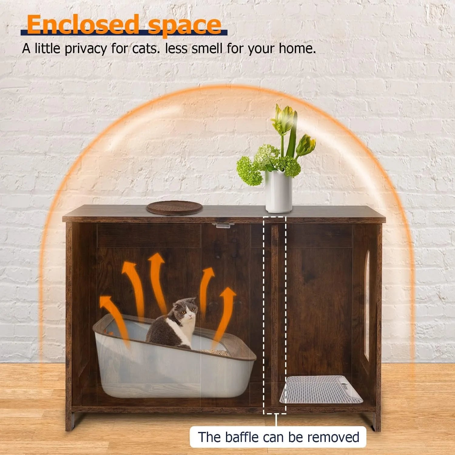 Mueble para Arenero de Gato, Arenero de Gato de Madera Oculto con Divisor Extraíble y Entrada Reversible, Inodoro para Gatos