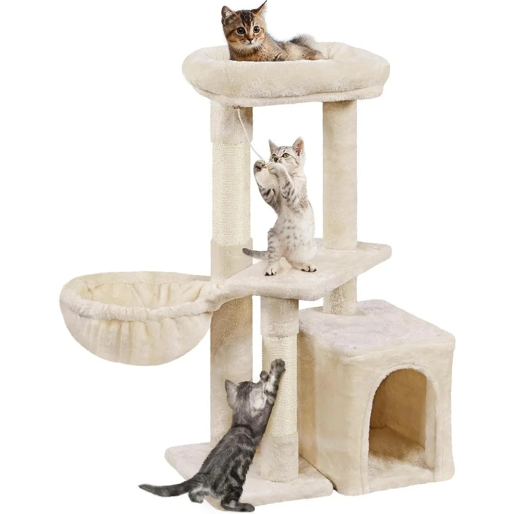 Torre para gatos de 34 pulgadas de alto, lindo árbol para gatos con condominio, plataforma para rascar, centro de actividades para que los gatos de interior jueguen y descansen