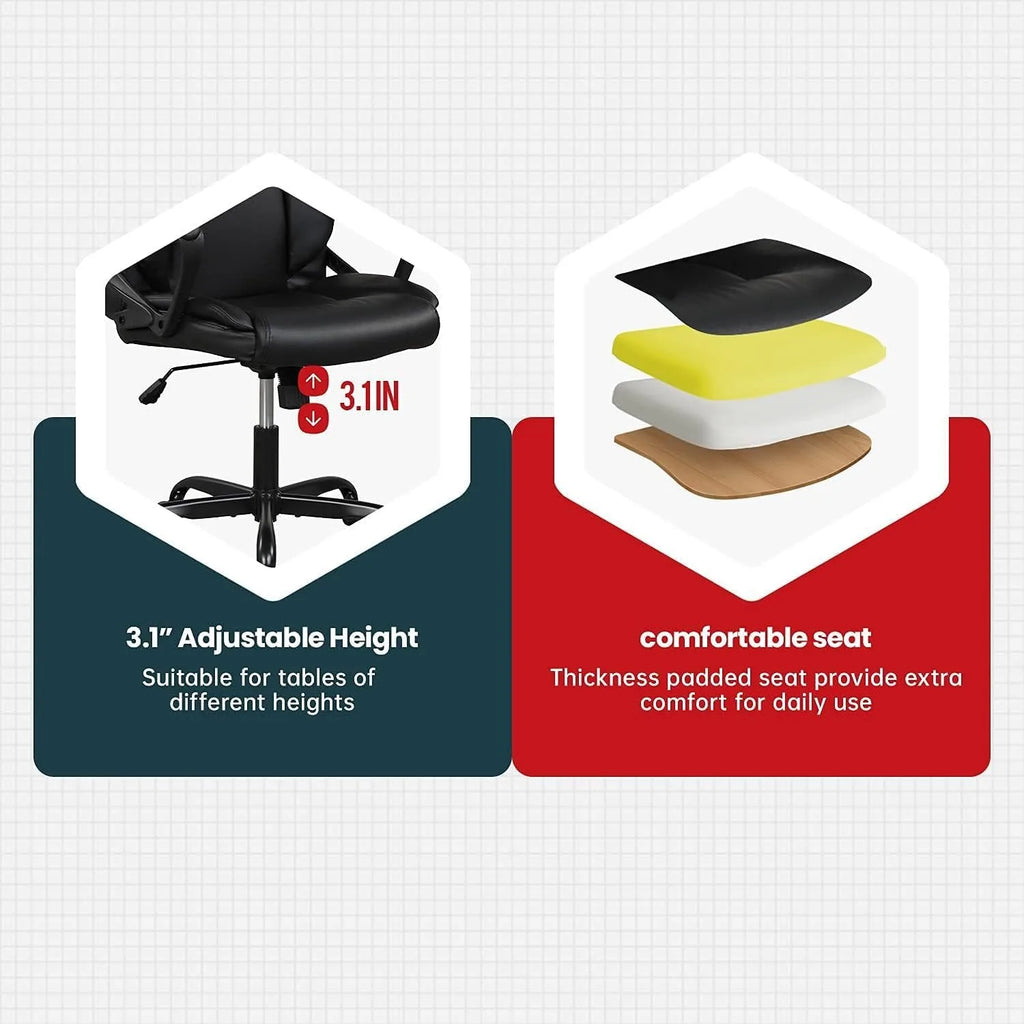 Silla de Oficina para Ordenador, Piel Sintética, Silla Ejecutiva Ergonómica de Escritorio, Altura Ajustable con Ruedas y Reposabrazos, Giratoria