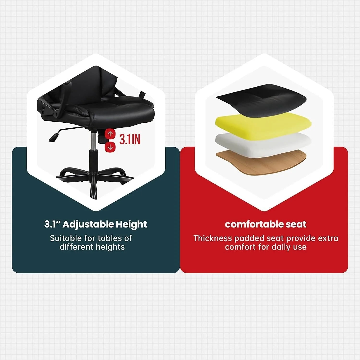 Silla de Oficina para Ordenador, Piel Sintética, Silla Ejecutiva Ergonómica de Escritorio, Altura Ajustable con Ruedas y Reposabrazos, Giratoria