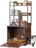 Arenero para gatos 2 en 1 con estantes de almacenamiento, mueble escondido para arenero de gatos con entrada (Marrón rústico)