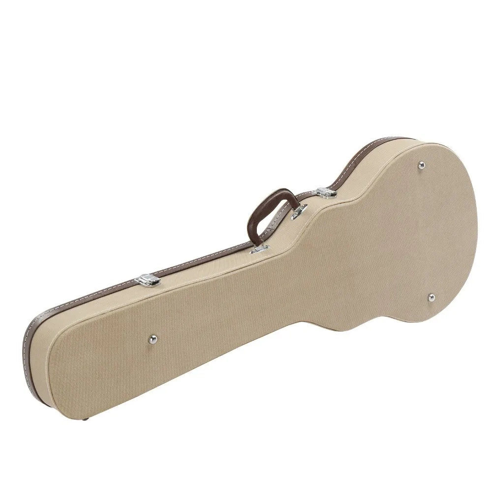 Guitarra eléctrica de estilo LP, de madera, con estuche rígido y cierre de seguridad