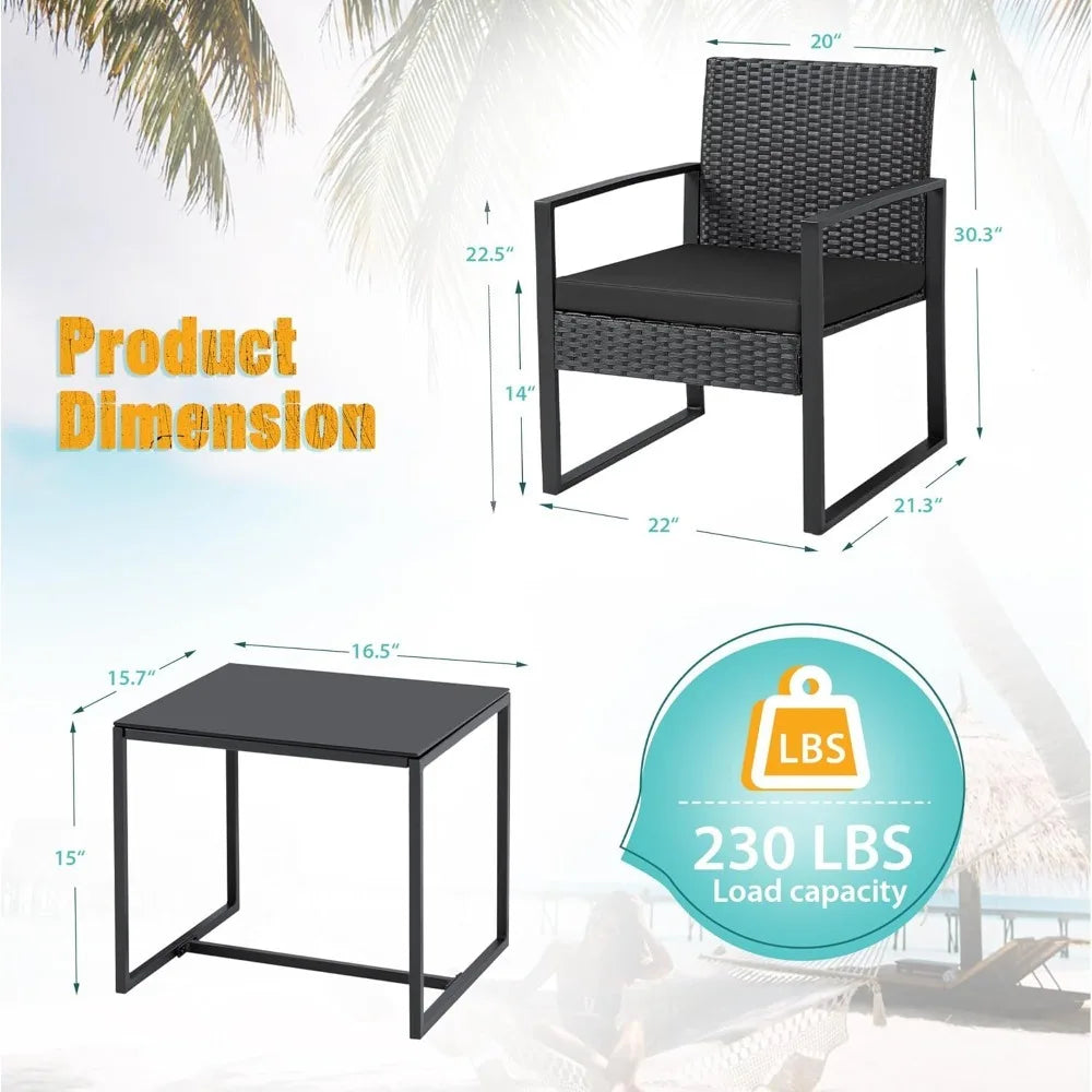 Juego de muebles de mimbre para patio exterior de 3 piezas, moderno juego de conversación de sillas de ratán con mesa de café para patio y bistró