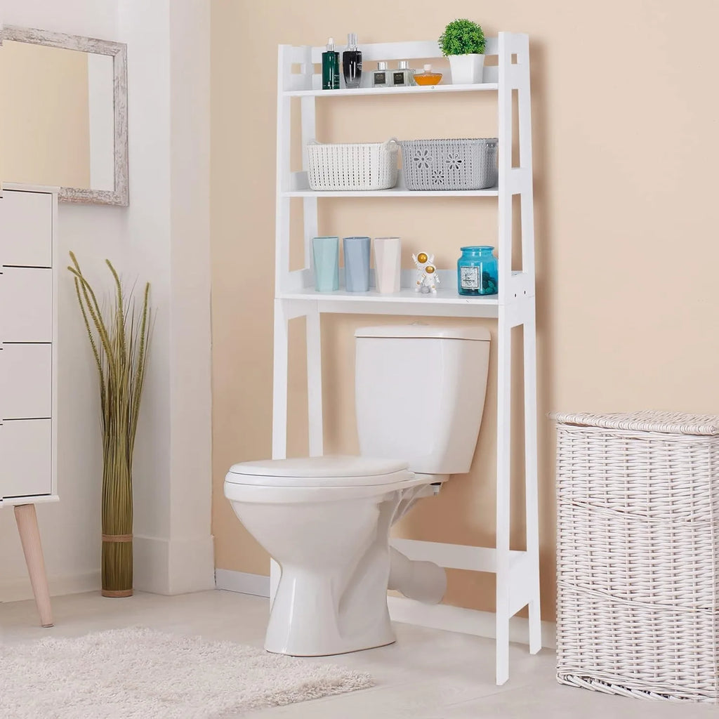 Estantería de almacenamiento para baño de 3 niveles sobre el inodoro, estante organizador de baño de madera independiente con estantes para lavandería