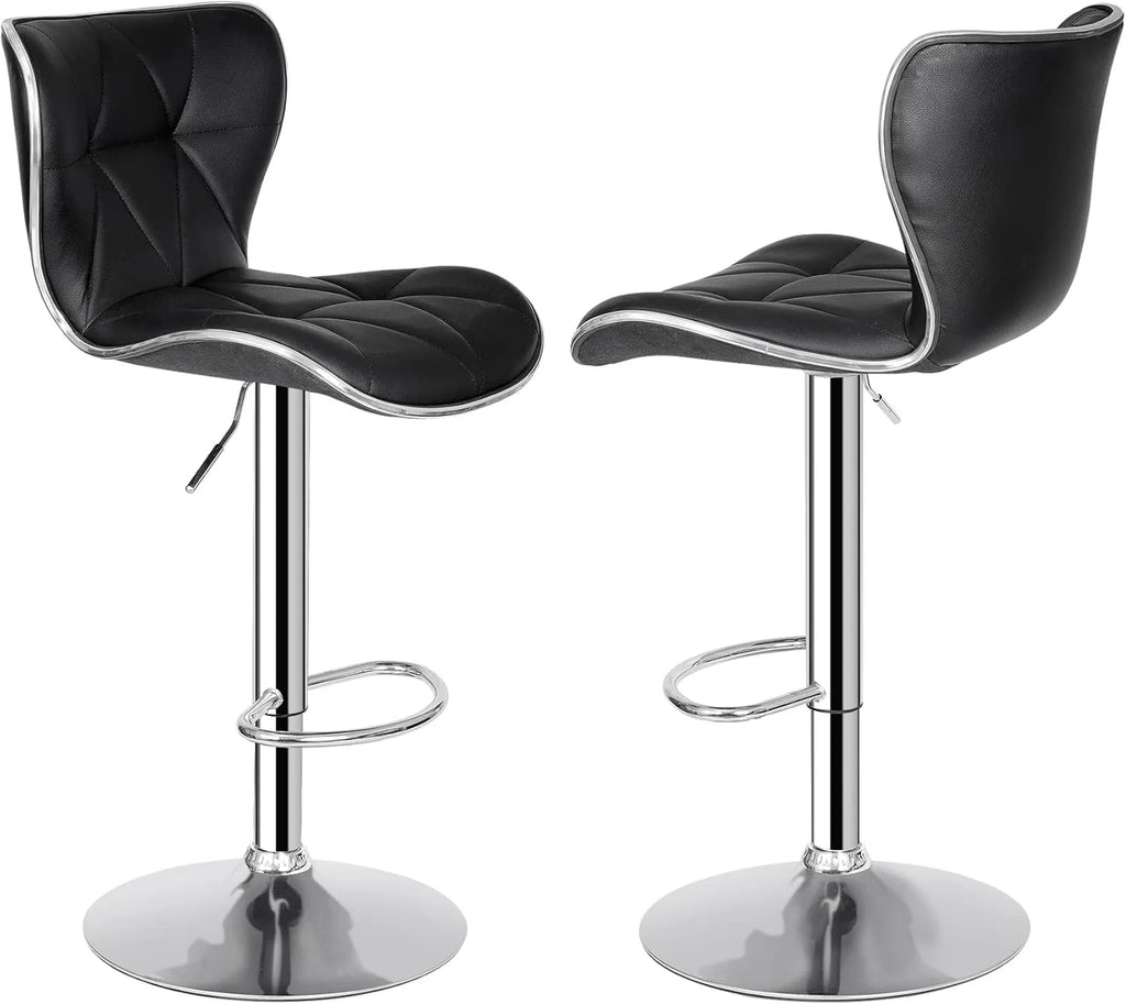 Adjustable Swivel Barstools Set of 2, Counter Height Bar Stools with Back, PU Leather Shell Back Tall Stools Set, Modern Ar