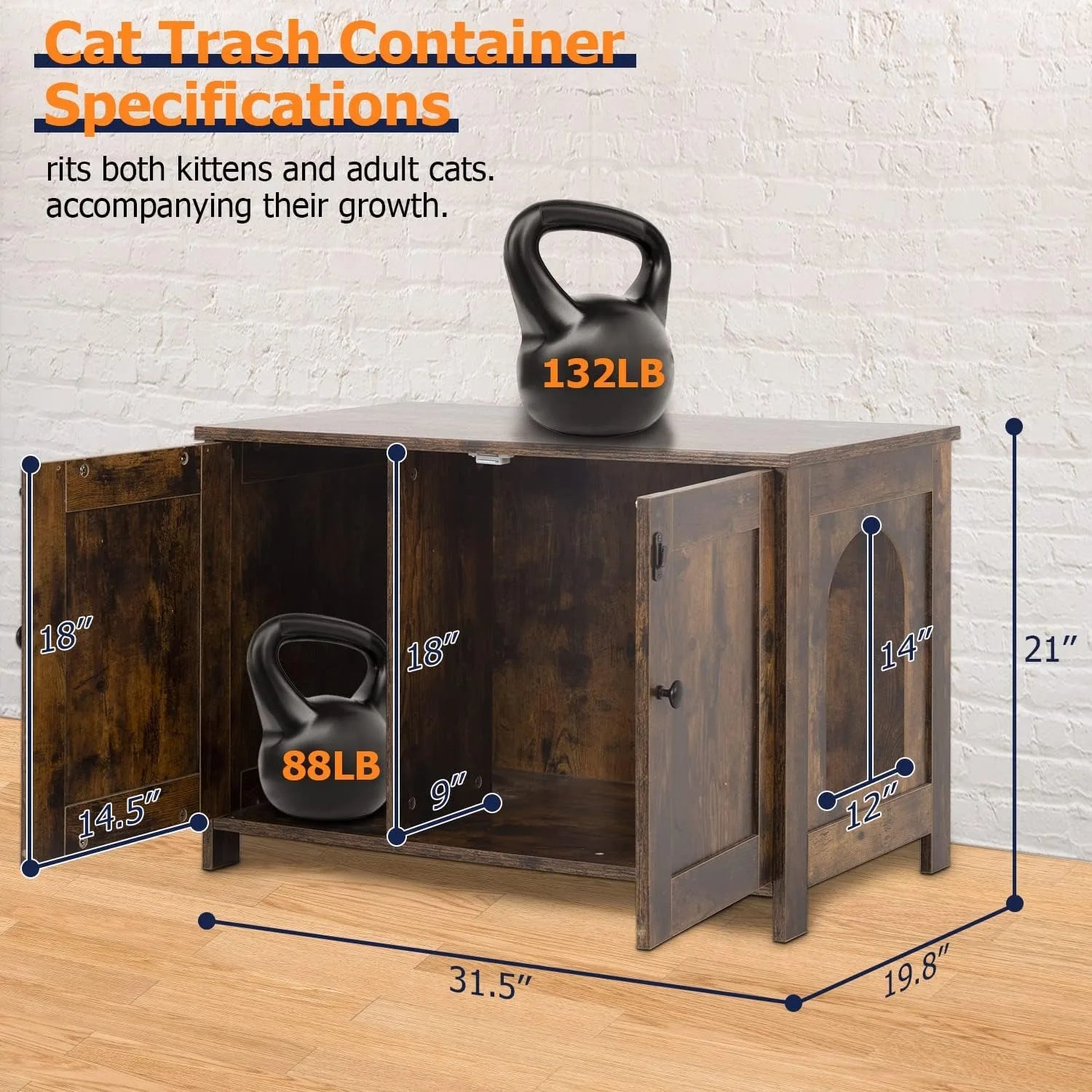 Mueble para Arenero de Gato, Arenero de Gato de Madera Oculto con Divisor Extraíble y Entrada Reversible, Inodoro para Gatos