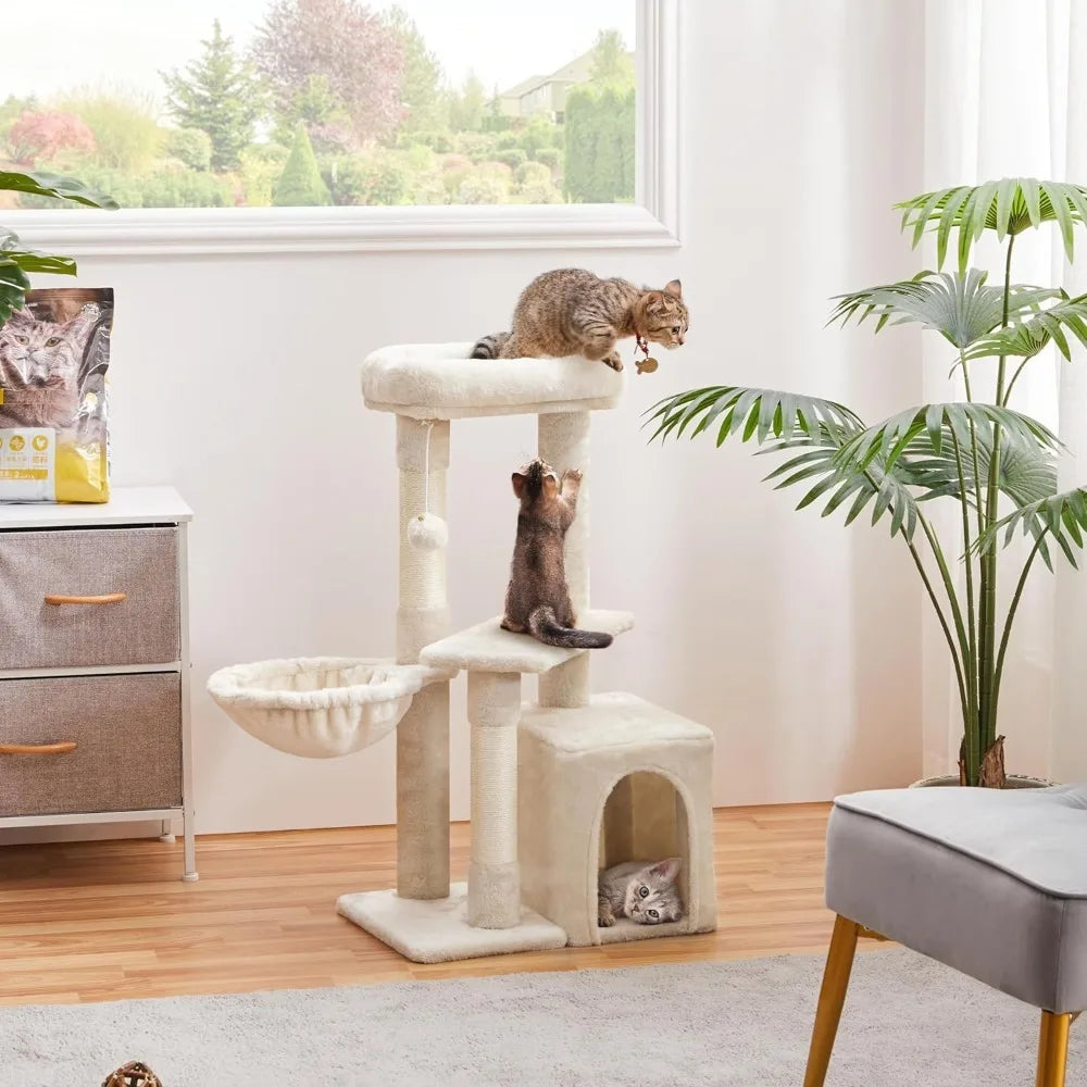 Torre para gatos de 34 pulgadas de alto, lindo árbol para gatos con condominio, plataforma para rascar, centro de actividades para que los gatos de interior jueguen y descansen