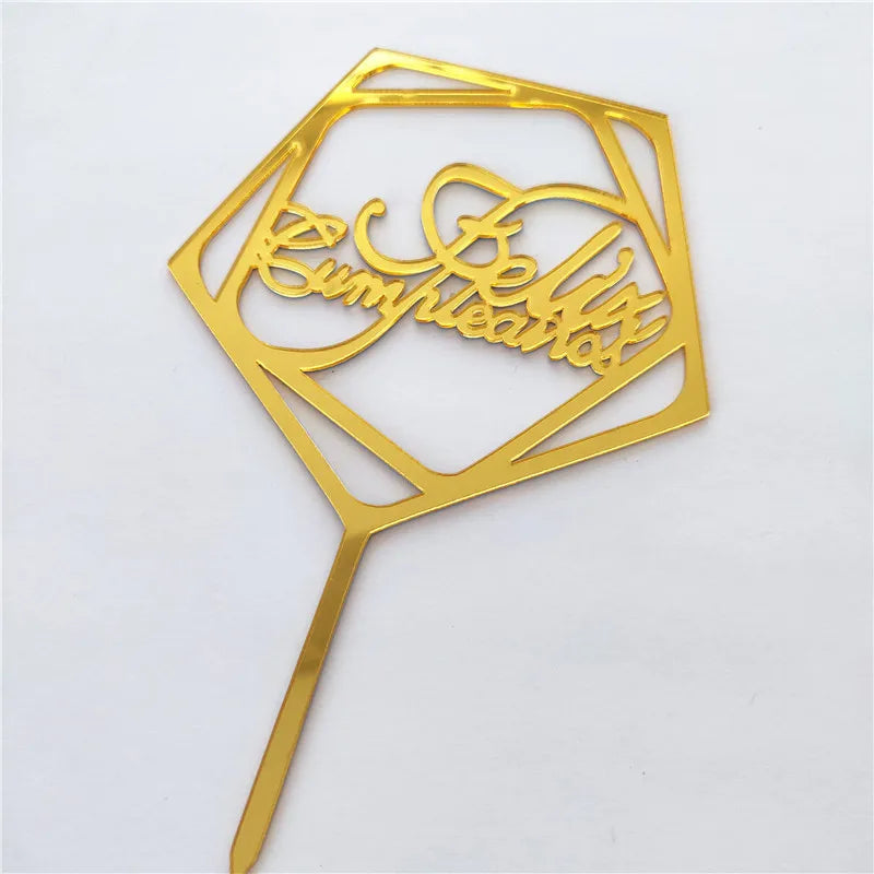 New Spanish Happy Birthday Cake Topper Gold Black Colored Acrylic Birthday Party Cake Toppers for Baby Shower Dessert Decoration
