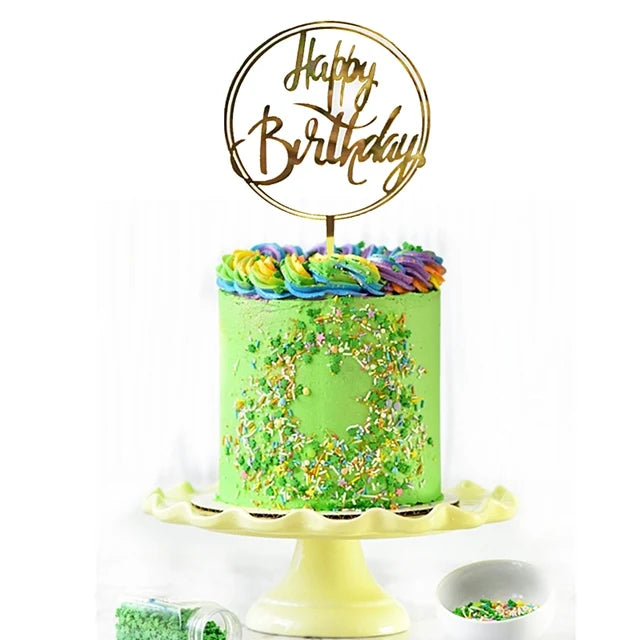 Gold Silver Happy Birthday Cake Toppers Acrylic Classic Birthday Cupcake Topper Dessert Decoration For Baby Shower Cake Supplies