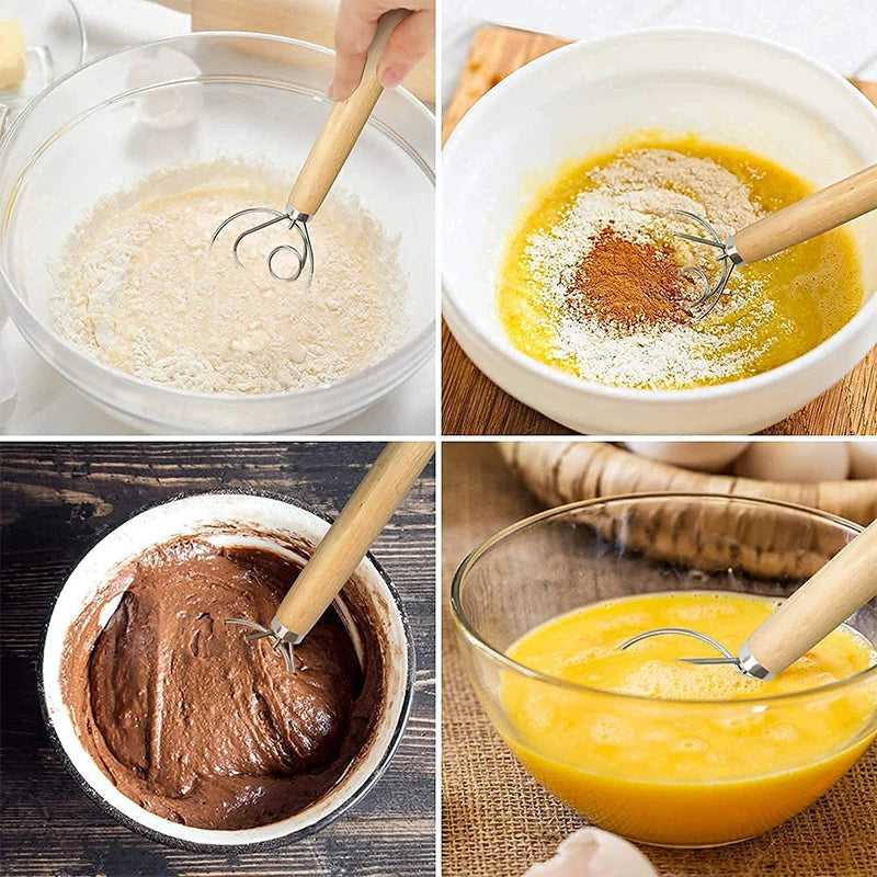 Batidor danés de mano grande para masa, mezclador de pan de acero inoxidable, batidor de huevos, herramientas de licuado para hornear en la cocina