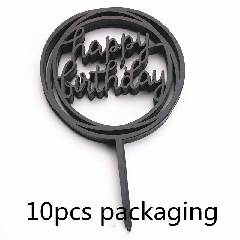 10 Pcs 36 Styles Happy Birthday Cake Topper Pink Gold Acrylic Cake Toppers Baby Shower Cake Birthday Party Cake Flag Decorations