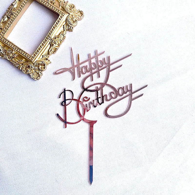 Decoración para tarta de cumpleaños "Golden Happy Birthday" de acrílico negro para fiesta de cumpleaños, decoración de postre para baby shower, bandera de regalo