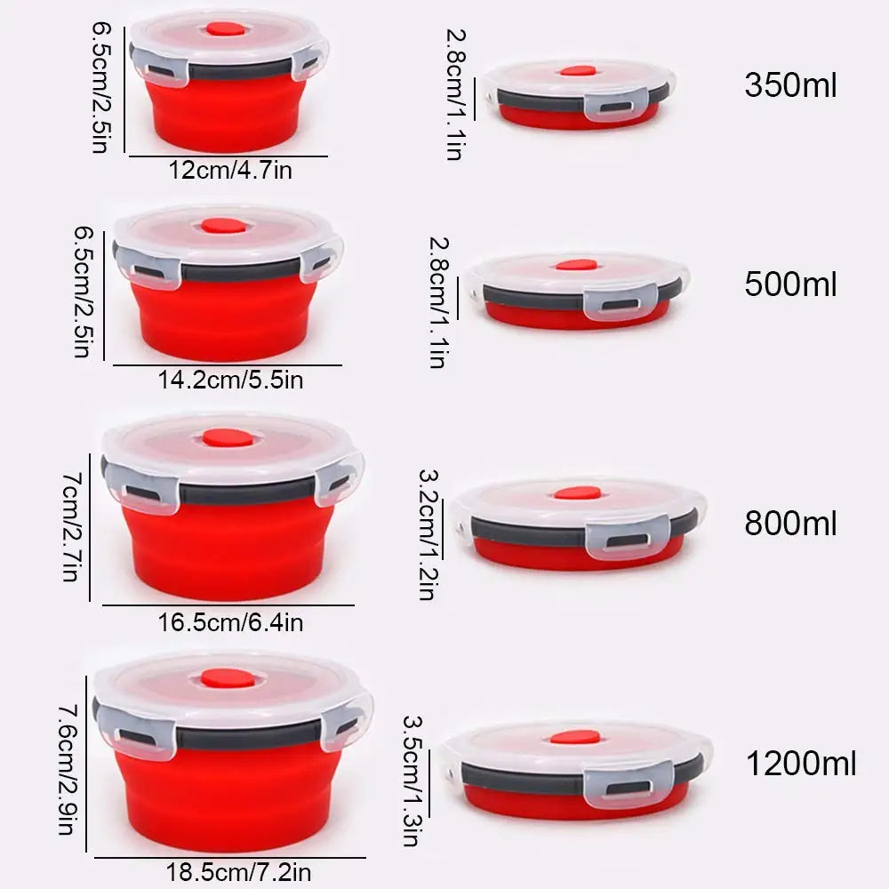 Fiambrera plegable de silicona redonda, cuenco plegable para microondas, fiambrera portátil plegable, ensaladera con tapa