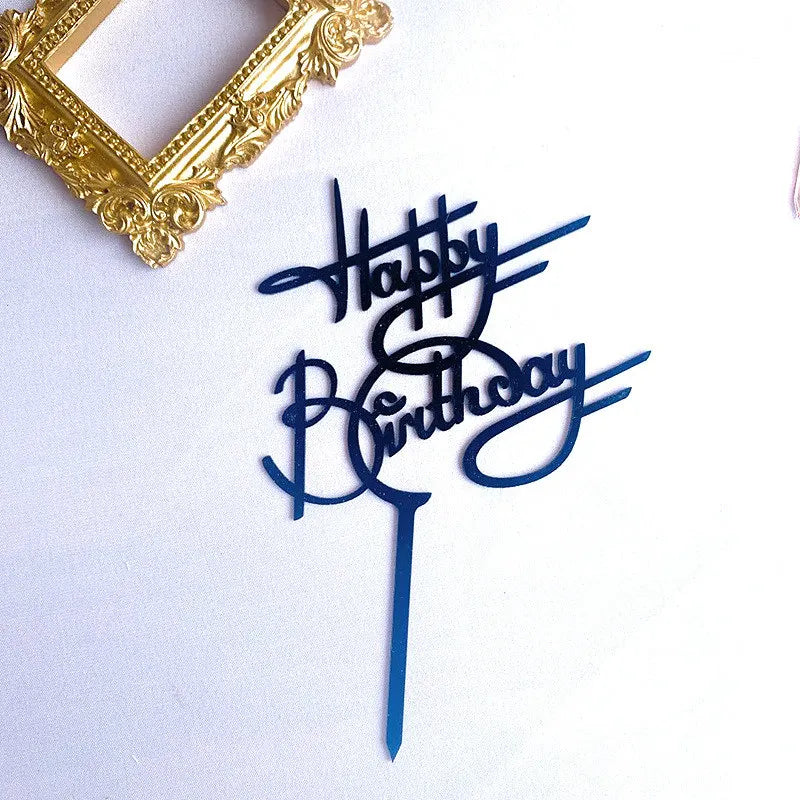 Decoración para tarta de cumpleaños "Golden Happy Birthday" de acrílico negro para fiesta de cumpleaños, decoración de postre para baby shower, bandera de regalo