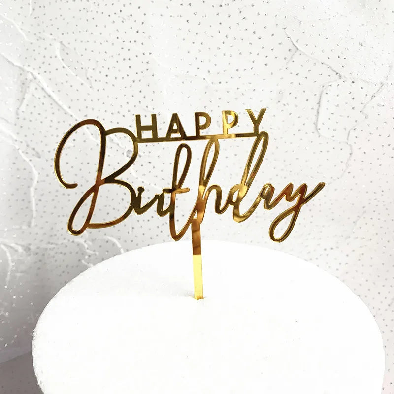 Acrylic Happy Birthday Cake Topper Concise gold Birthday Party Cake Toppers for Kids holiday gift dessert Decoration Baby Shower
