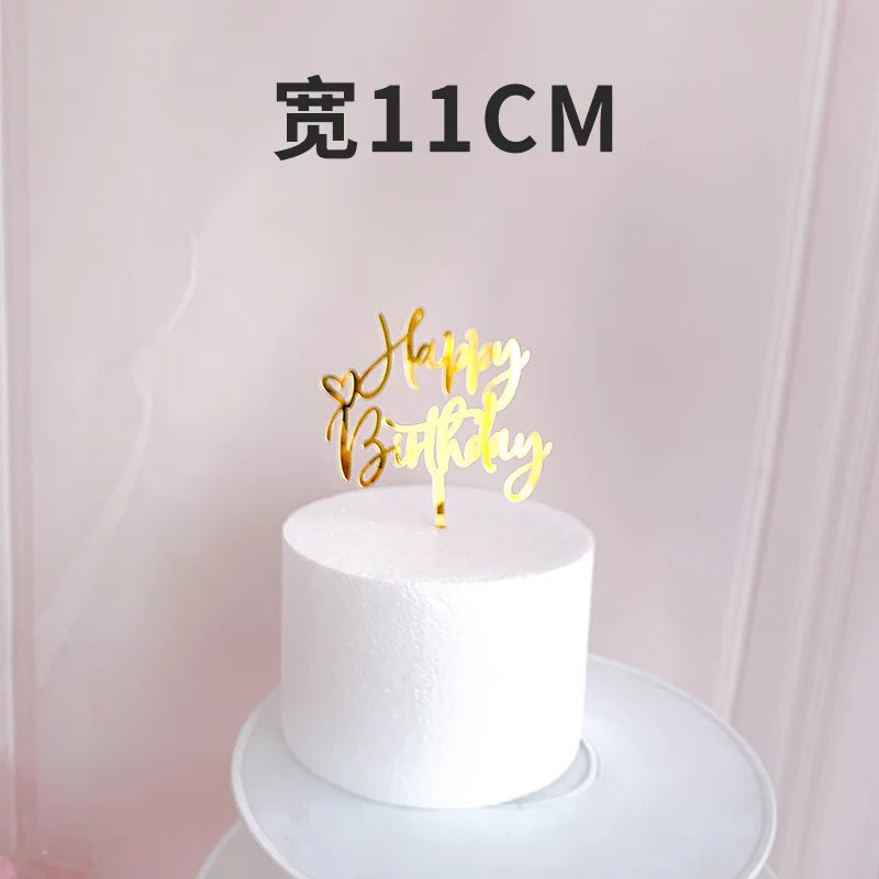Ins Golden Happy Birthday Cake Topper Black Acrylic Birthday Party Cake Topper Cake for Baby Shower Dessert Decoration Gift Flag