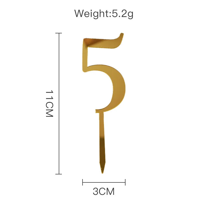 New 0-9 Number Happy Birthday Cake Topper Golden Acrylic Wedding Cake Topper Adorn For Kids Birthday Party Holiday Cake Supplies