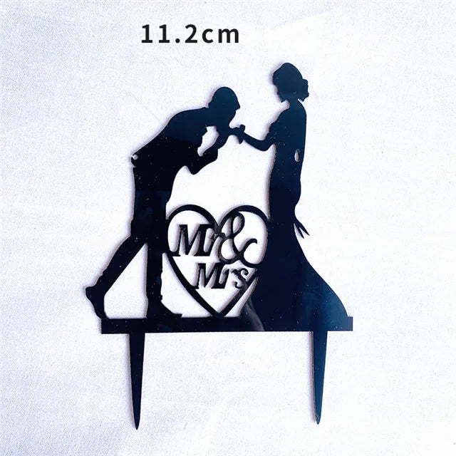New MR&MRS Happy Wedding Cake Topper Gold Black Acrylic Ring Groom Bride Cake Topper Wedding Engagement Party Dessert Decoration