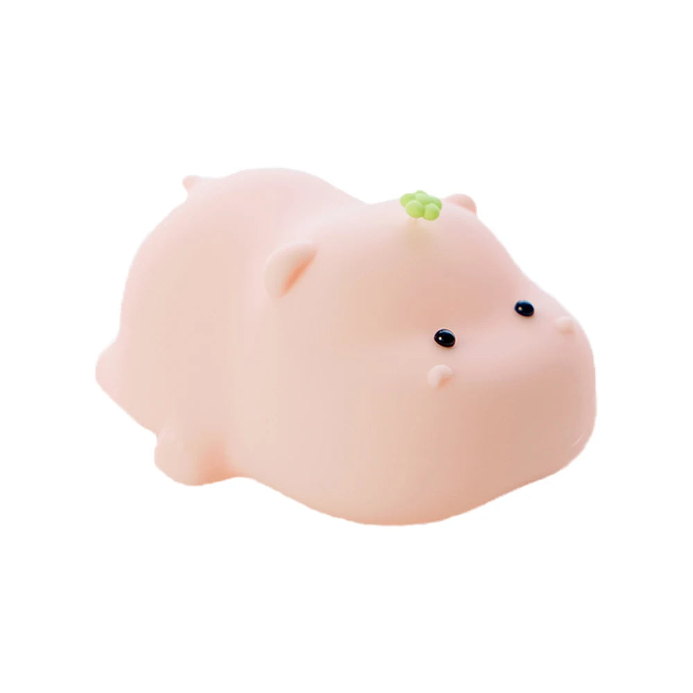 Luz de noche de hipopótamo rosa, linda luz de noche de silicona, carga USB, control táctil, lámpara de palmada, decoración de escritorio, lámpara de noche para niños, regalo