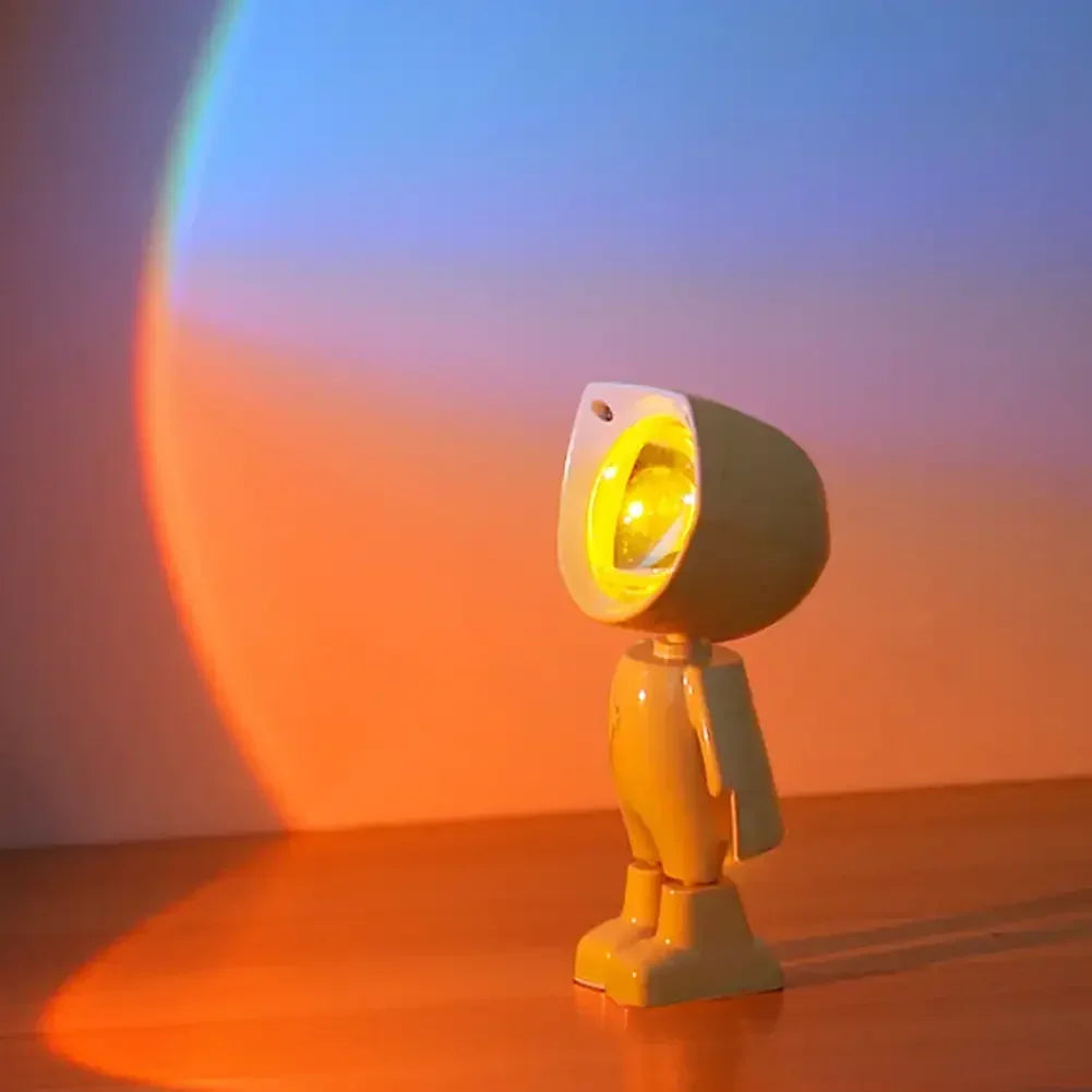 Lámpara de mesa con proyección de arcoíris de robot astronauta recargable Lámpara de sol Lámpara de atardecer con atenuación infinita Luz de ambiente para dormitorio