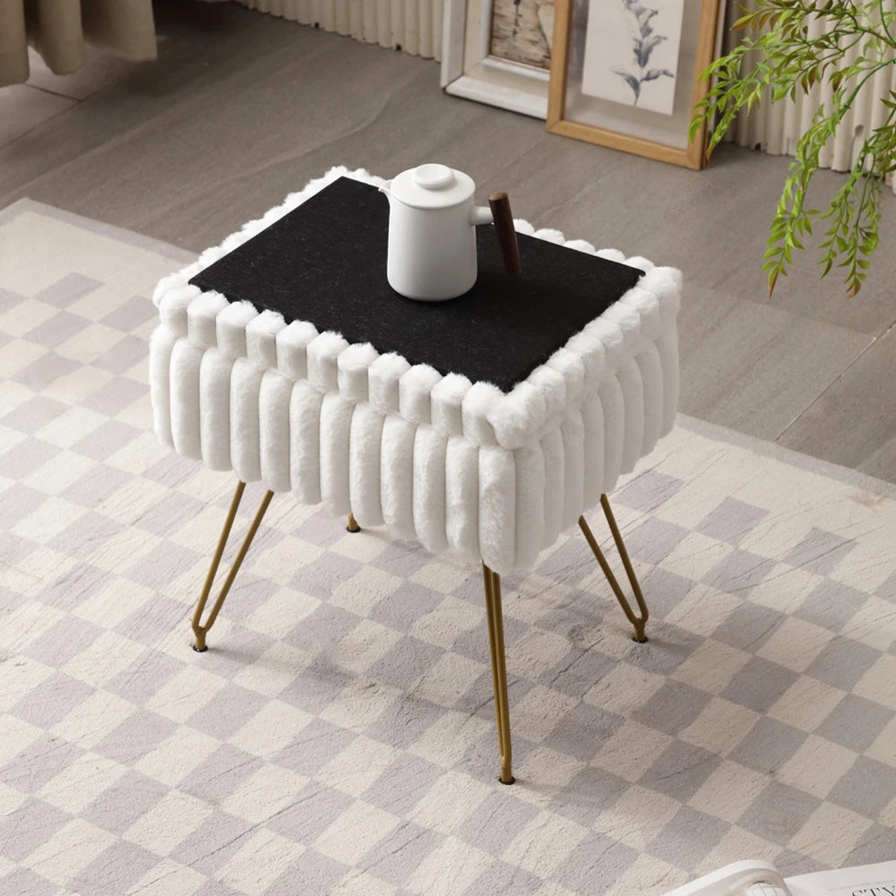 Elegante taburete de tocador de piel sintética con almacenaje - Suave y cómoda silla otomana para maquillaje y relajación