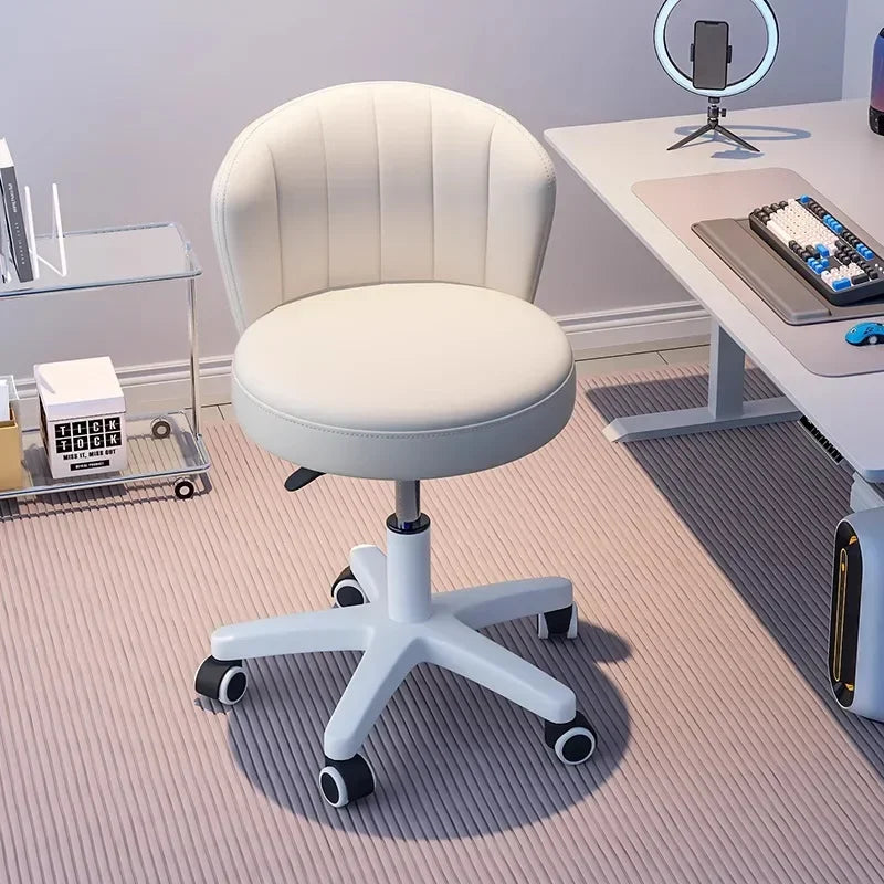 Silla giratoria 360° Taburete de maquillaje con altura ajustable Silla de tocador para dormitorio con ruedas Silla con respaldo Silla de tocador de cuero
