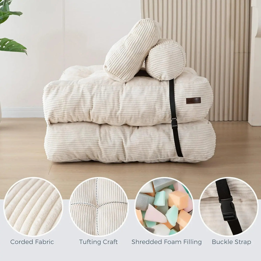 Sofá Cama Plegable, Sillón Cama Convertible con Almohada, Colchón Plegable, Sillón Cama Plegable Portátil, Sofá de Suelo Cómodo