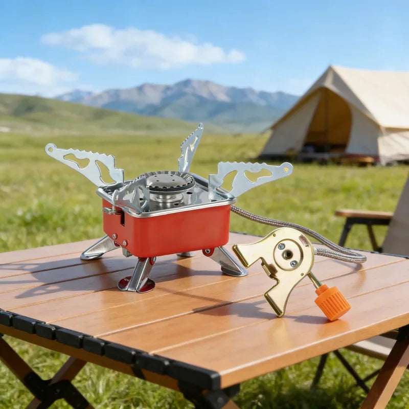 Hornillo portátil de camping Plegable Cortavientos Estufa de gas de alta eficiencia Ligera para mochileros Senderismo Mini barbacoa