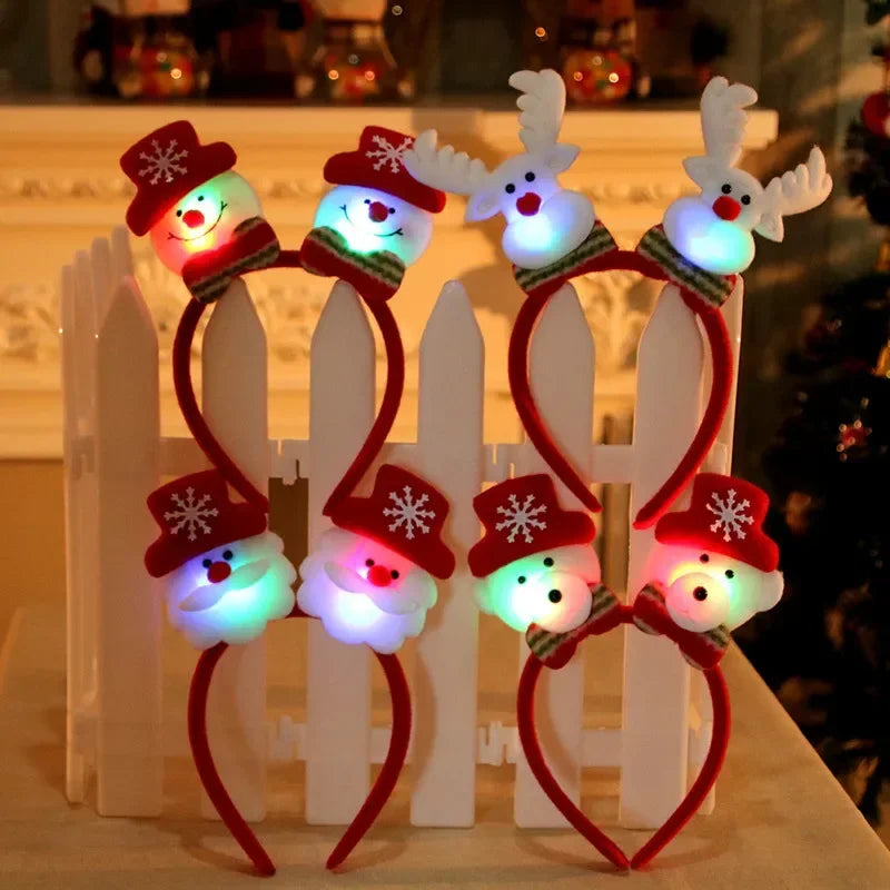 Diadema navideña LED con luces de Papá Noel, astas de alce, reno, brillante, para fiesta de cosplay, adornos para el pelo con orejas de Navidad
