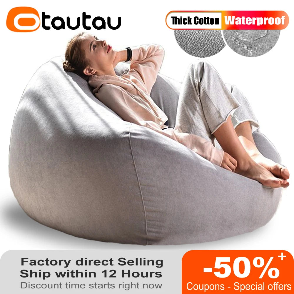 OTAUTAU Funda Gruesa Impermeable de Algodón para Puf Sin Relleno Silla Puf de Exterior Puf Sofá Tumbona Reclinable Sac DD023