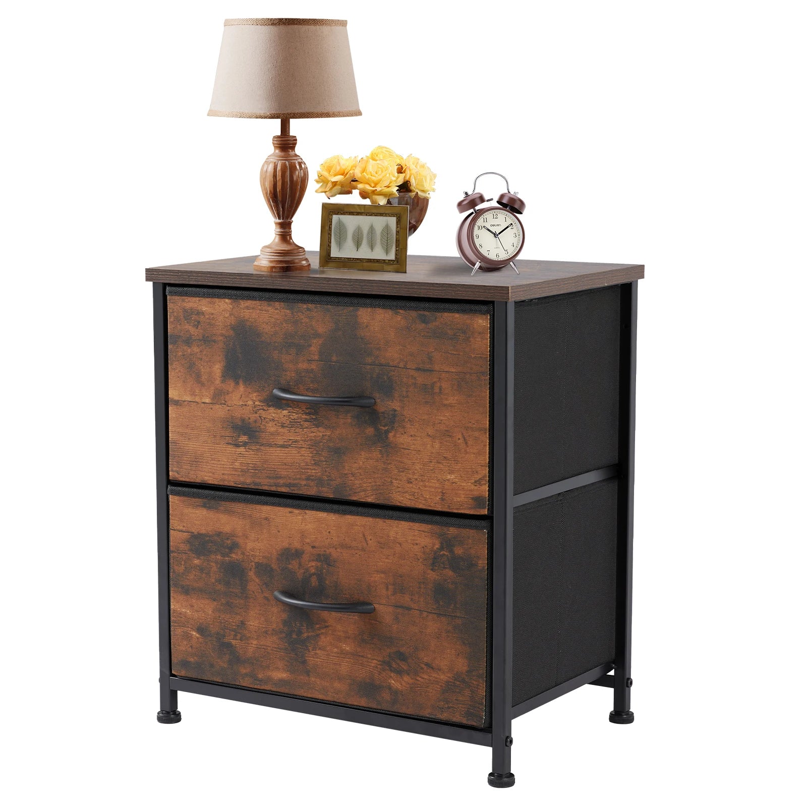 Mesita de noche JHK, mesa auxiliar para café/té junto al sofá, cómoda/cajonera, armario de almacenamiento/expositor de ropa para dormitorio con 2 cajones de tela, mueble