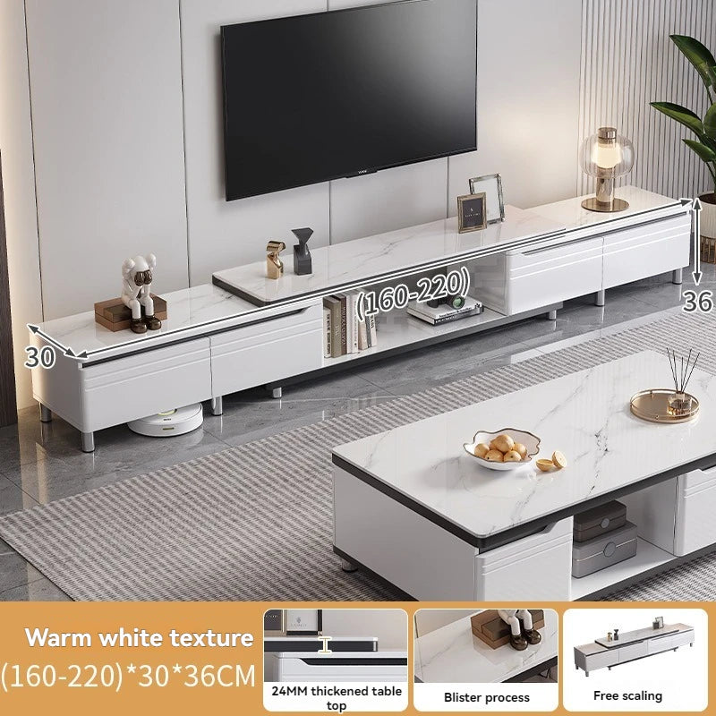 Mueble de TV minimalista moderno para sala de estar, mueble de TV retráctil de pie, mesa de centro, combinación de mesa de té