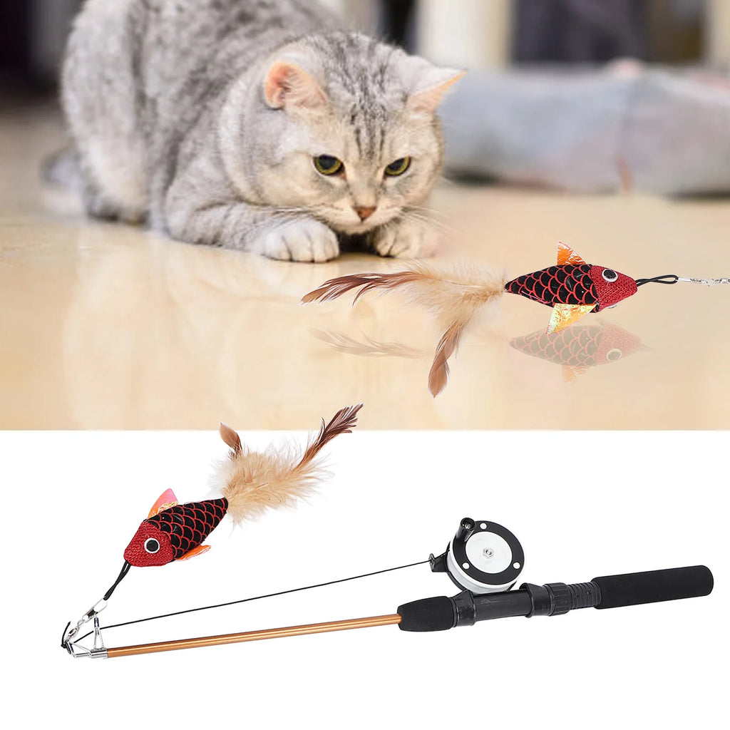 Varita Teaser para Gatos, Caña de Pescar para Gatos, Varita Teaser Multifuncional Resistente a las Mordeduras para Gatos