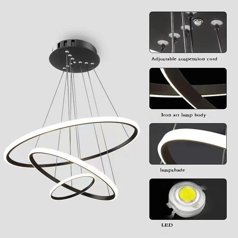 Lámpara Colgante Nórdica de Círculos Sencillos Lámpara de Araña LED de 3 Anillos luces para Comedor Bar Sala de Estar Lámpara de Araña Decoración del hogar tipo Loft