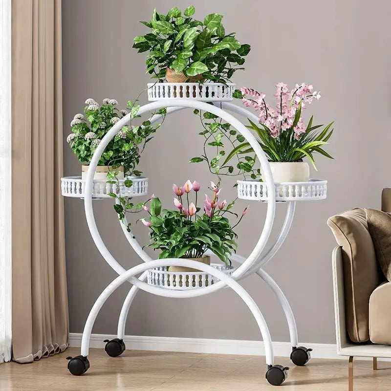 Soporte metálico de varios niveles para plantas con ruedas, para interior y exterior, estante para macetas, soporte para plantas para salón, balcón y exterior