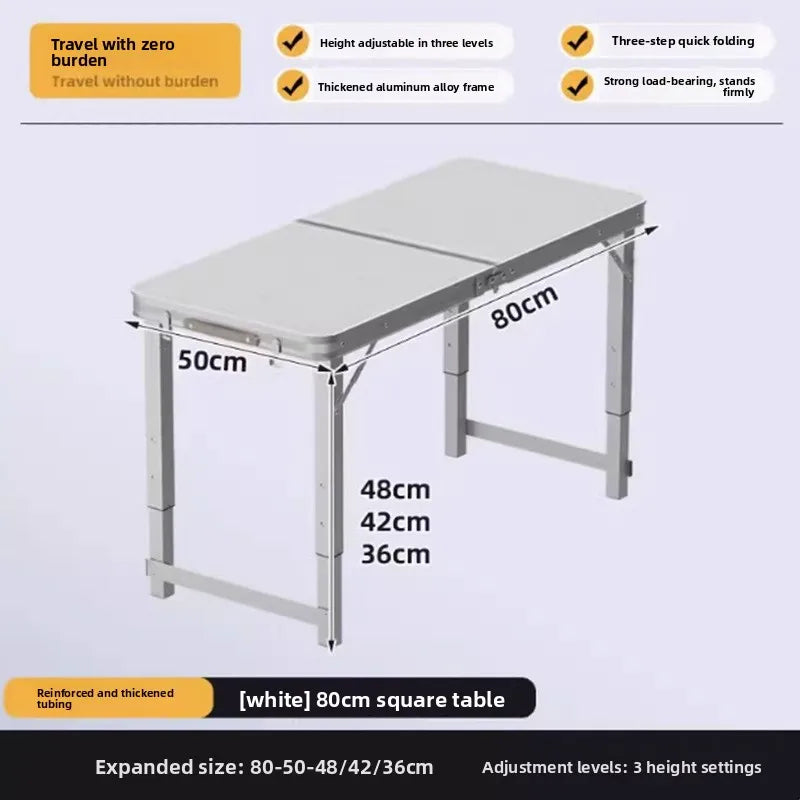 Mesa de picnic plegable portátil, altura ajustable, ligera, compacta, de aluminio, fácil de transportar, para camping, playa, portón trasero, jardín