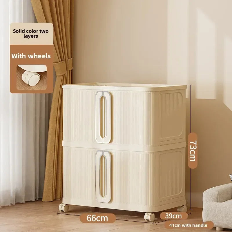 Armario de almacenamiento grande color crema con estilo viento, armario de edredones, estante de almacenamiento plegable de instalación gratuita, caja de almacenamiento, taquilla.