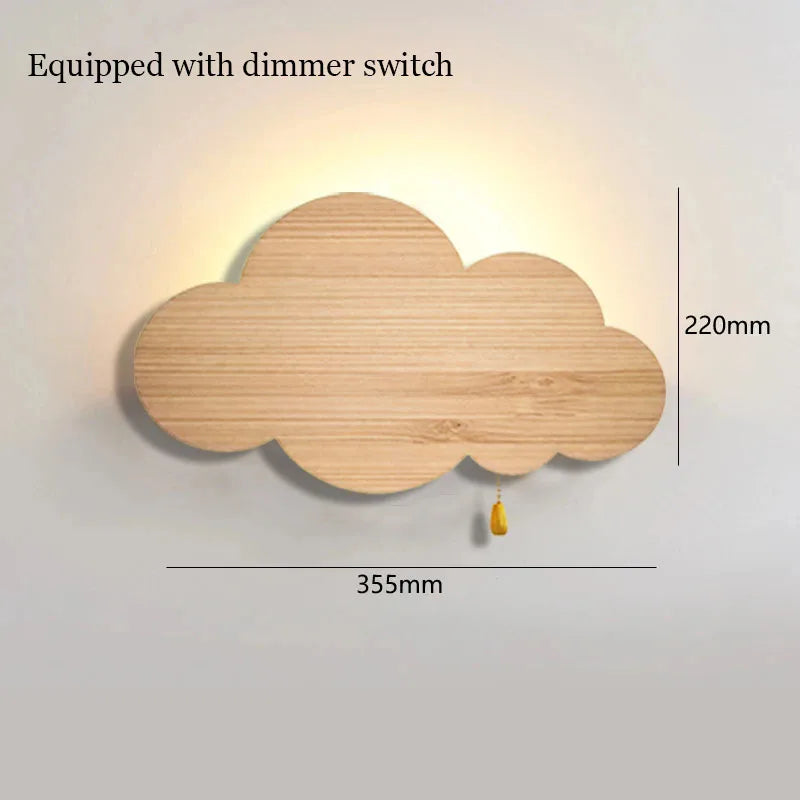 Lámpara de pared de nube con vetas de madera e interruptor regulador de intensidad LED, luz de pared para habitación infantil, guardería, dormitorio, lámparas de pared junto a la cama