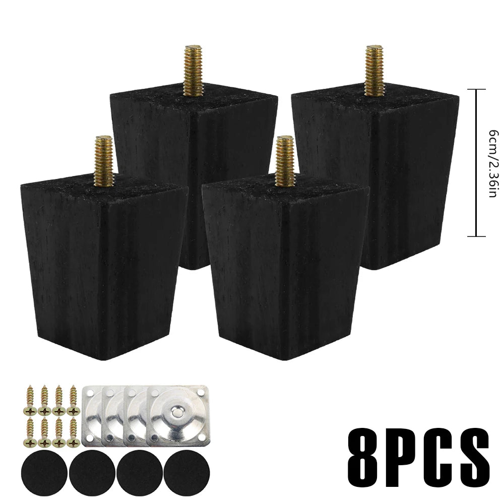 Patas cuadradas para muebles de 4/8 piezas de 6/10/15 cm, patas de sofá de madera maciza, patas de muebles de repuesto con tornillos, placa de montaje y almohadillas