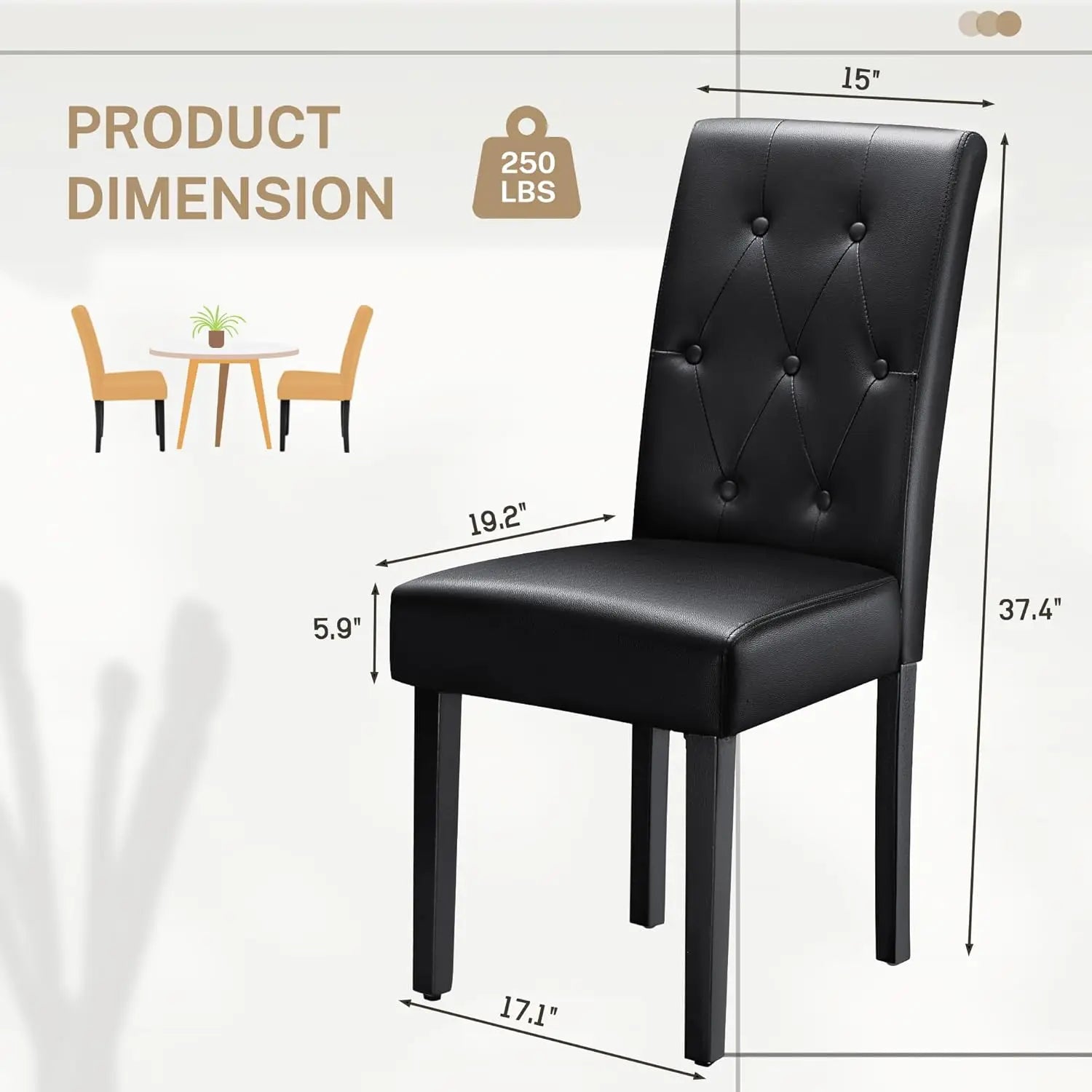 Juego de 4 sillas de comedor tapizadas, sillas de comedor de cuero sintético, sillas de cocina con botones y patas de madera ajustables