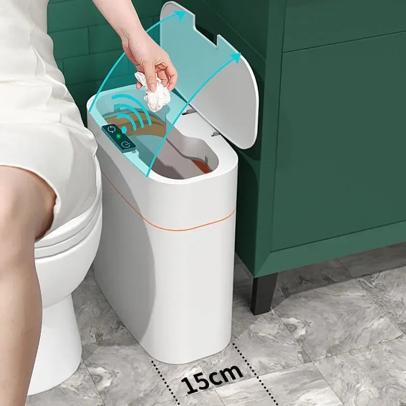 Cubo de basura inteligente automático tipo inducción, versátil, para sala de estar, lujo ligero, inodoro eléctrico, baño, cubo sanitario