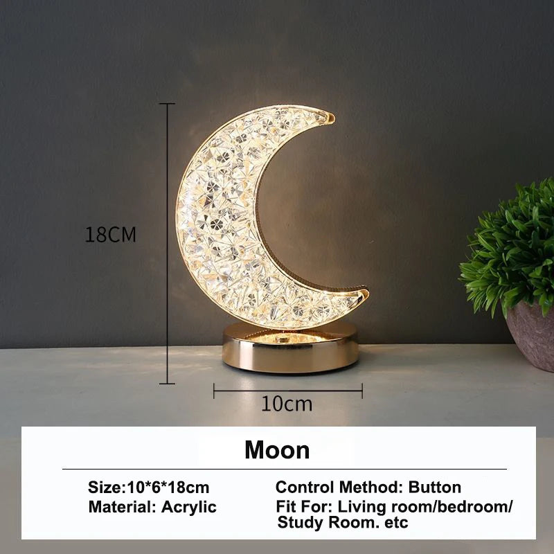 Lámpara de luna 3D táctil de cristal LED para mesita de noche, decoración estética para la habitación de niñas, luz nocturna USB ambiental