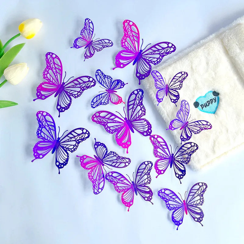 New 12pcs Happy Birthday Cake Topper Rose Gold Folding Type Butterfly Kids Party Cake Topper Dessert Decoration Baby Shower Gift